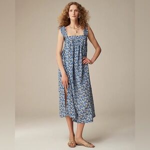 J. Crew Cotton voile ruffle-trim shift dress in cobalt floral - Sz Large